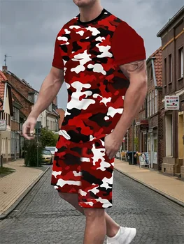 Nowość 2024 Męskie szorty z krótkim rękawem Letnia moda T-shirt z okrągłym dekoltem, szorty Dwuczęściowe strzelanie uliczne Odzież codzienna