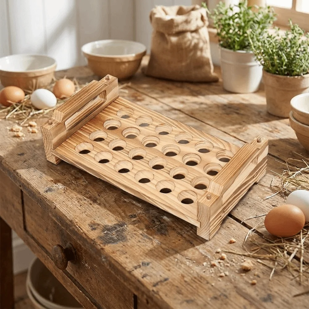 農家風装飾積み重ね可能な木製卵ホルダー省スペース大容量卵収納 - Egg Storage Holder のレビューと価格
