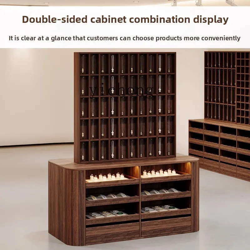YFY solid wood double-sided jewelry store display case necklace jewelry earrings headgear hairpin display rack ornament