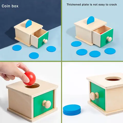 1-3 år trä Montessori babyleksaker objektpermanens myntbössa bolldroppe sensorisk finmotorik tränande tidig utbildningsleksak 8 best sales Montessorileksaker Dropship - №1