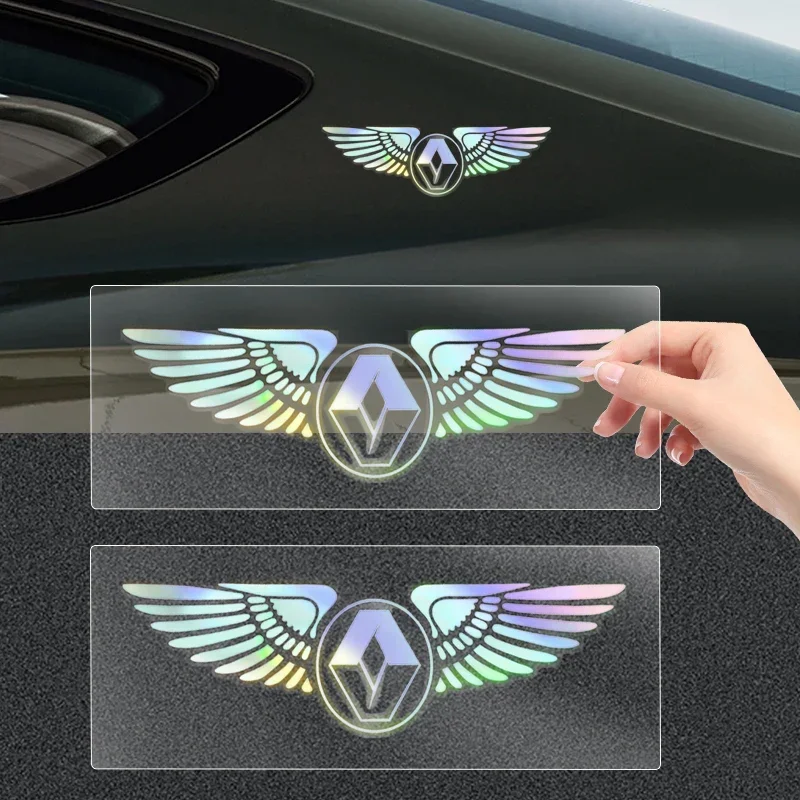 Reflective Colorful Angel Wings Laser Car Logo Stickers For Renault Clio Koleos Megane Espace QM6 Kadjar Captur Scenic Fluence