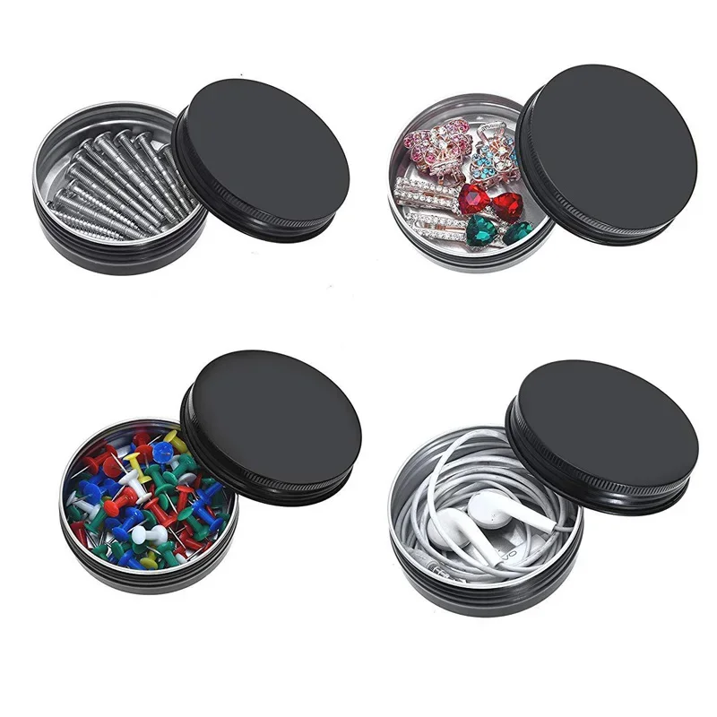 20Pcs Empty Candle Jars With Lid Wholesale Black Aluminium Tin Box Cosmetic Jar Makeup Orgainzer Tea Spice Cans kit de viaje