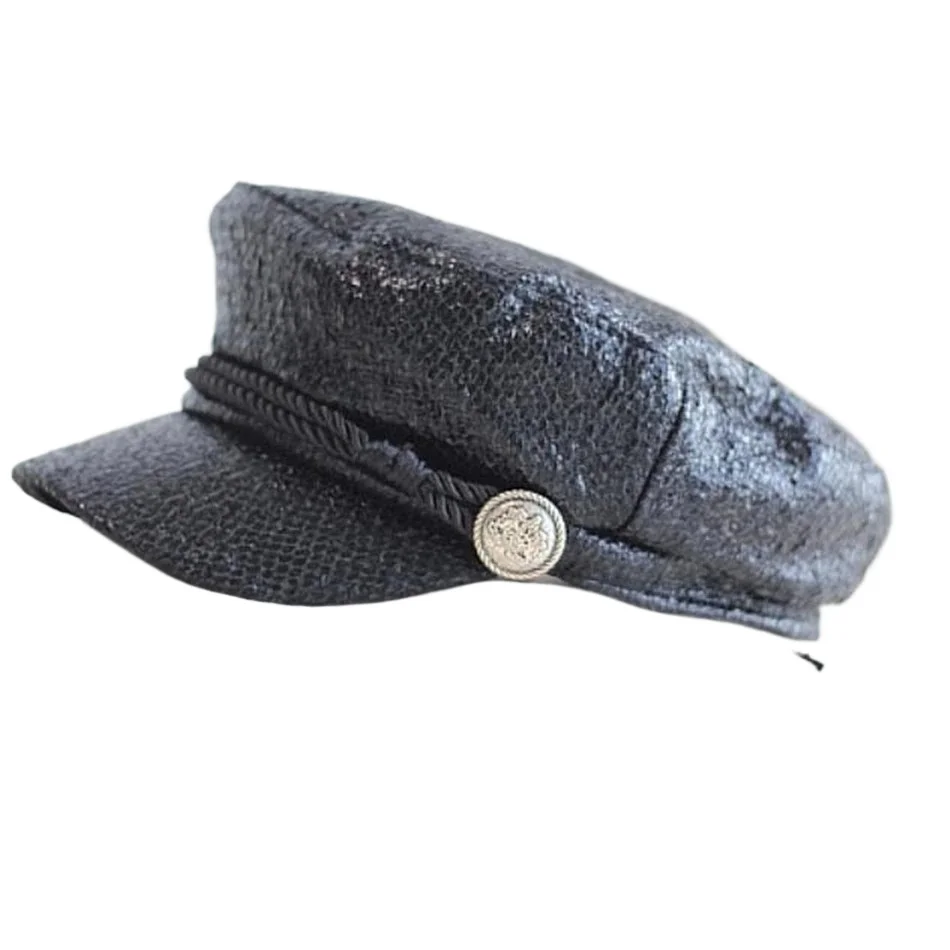 

Black NEWSBOY New Design Brand Newsboy Hat Women Baker Boy Hat Black Gilding Octagonal Cap Spring Autumn Dancing Equestrian Cap