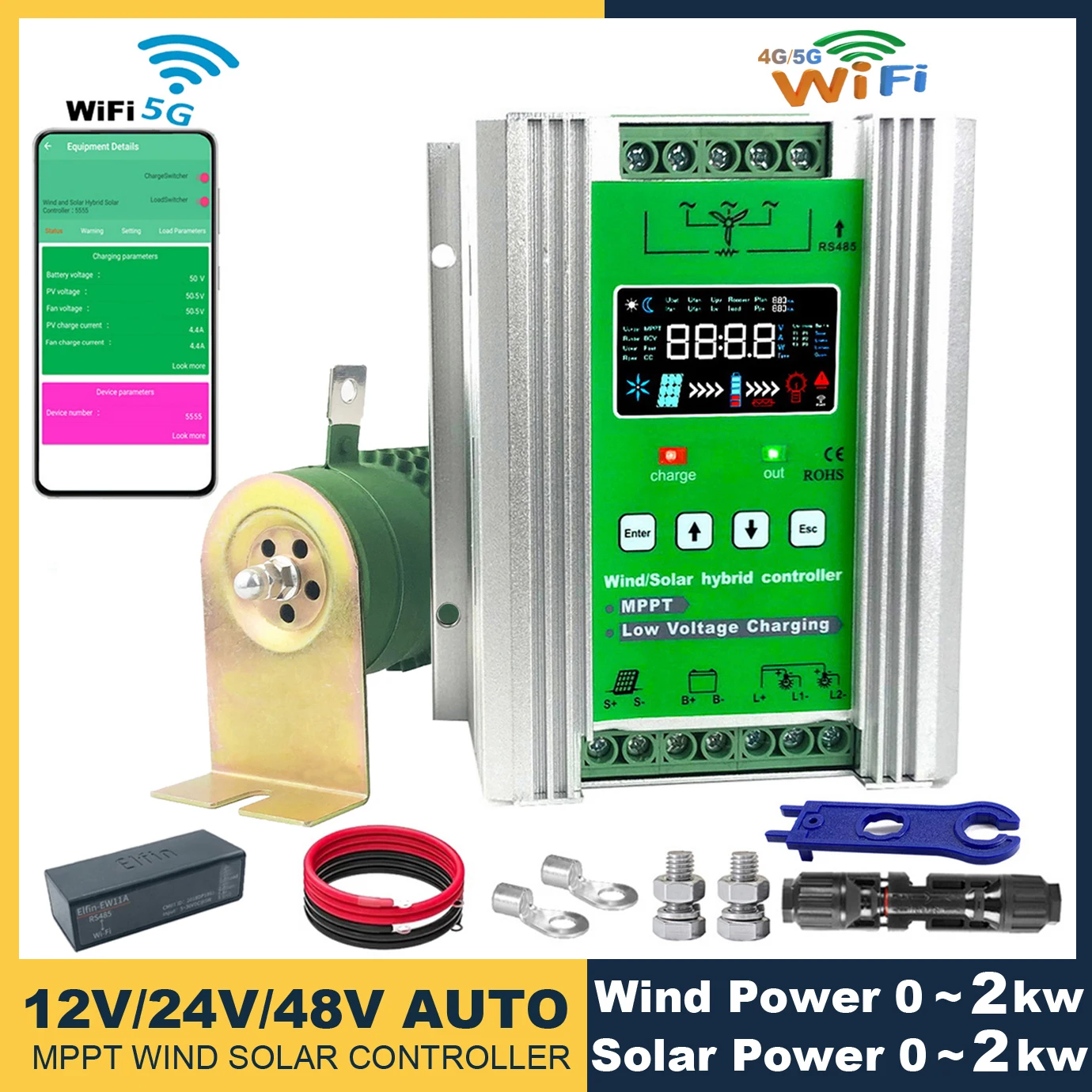 12V 24V 48V 4000W 3000W Wind Solar Hybrid Controller 60A 100A Solar Panel Wind Turbine MPPT Board Battery Charging Regulator