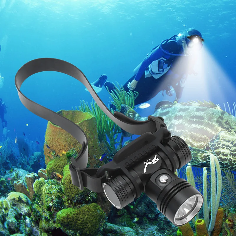 

E2 200M Diving Headlamp Underwater Headlight XM-L2 Led Scuba head Flashlight Torch Waterproof IPX8 18650 Dive Suits Lamp Light