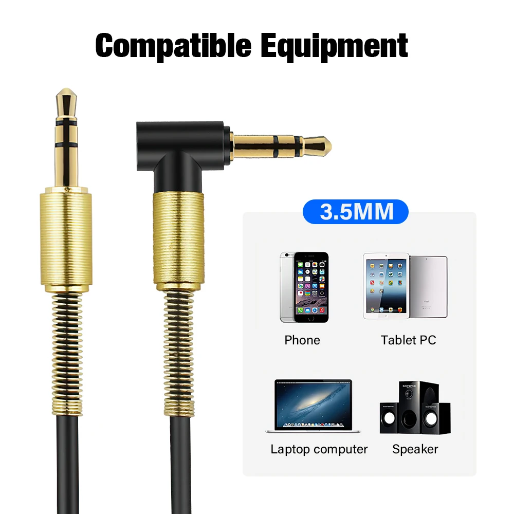 90 Degree Elbow 3.5mm To 3.5 mm TRS Jack Auxiliary Cable For Car Headphones HIFI Stereo Sound Audio Connector Spring Coiled Wire