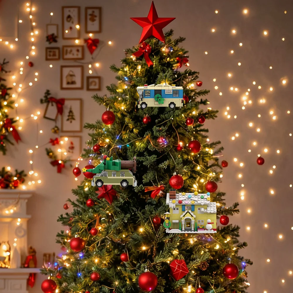 

MOC Рождественская елка, маленькие украшения для автофургона, строительные блоки, модель, национальный ламповый рождественский отдых, кирпичи, игрушки, детский подарок на день рождения