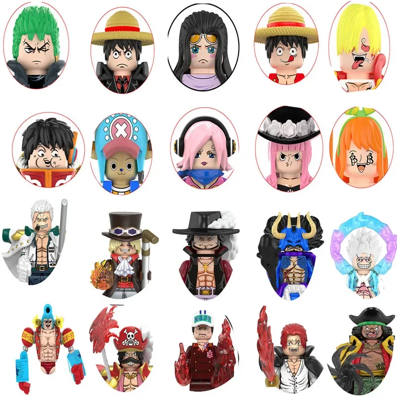 

New film Building Blocks ONE PIECE Monkey D Luffy Kuzan Roronoa Zoro Sanji Silvers Rayleigh Mini Doll Anime Figure Toy