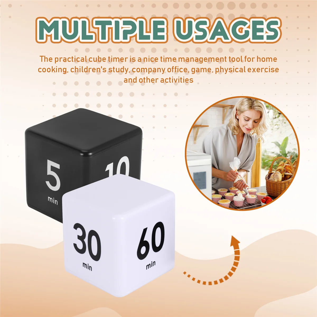 

A06K 2PCS Cube Timers Gravity Sensor Flip Timer Kitchen Timer for Time Management and Countdown 1-3-5-10,15-20-30-60Minutes