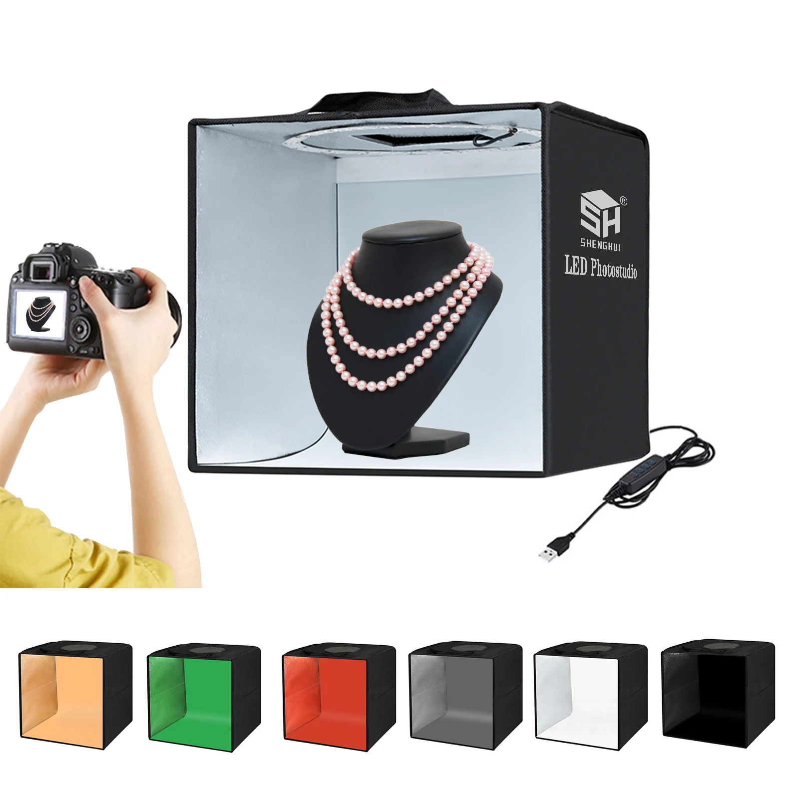 30cm 40cm Photography Tabletop Lightbox Desktop Photo Studio Ring LED Light Box 6pc Color Backgrounds Soft Shooting Tent Box