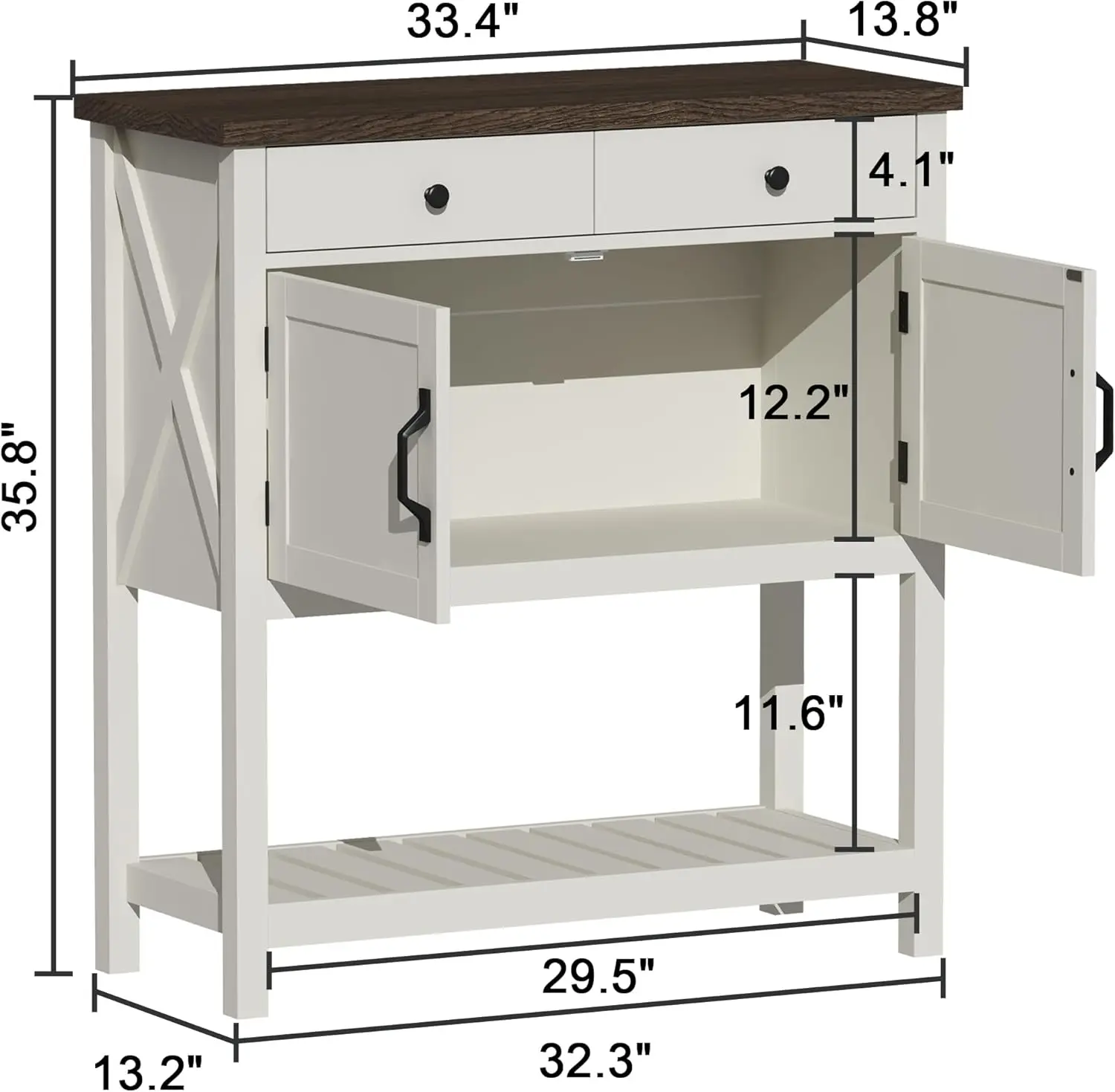 Farmhouse Console Table, Entryway Table with Storage Shelf, Coffee Bar Cabinet, Narrow Buffet Sideboard for Kitchen, Ha