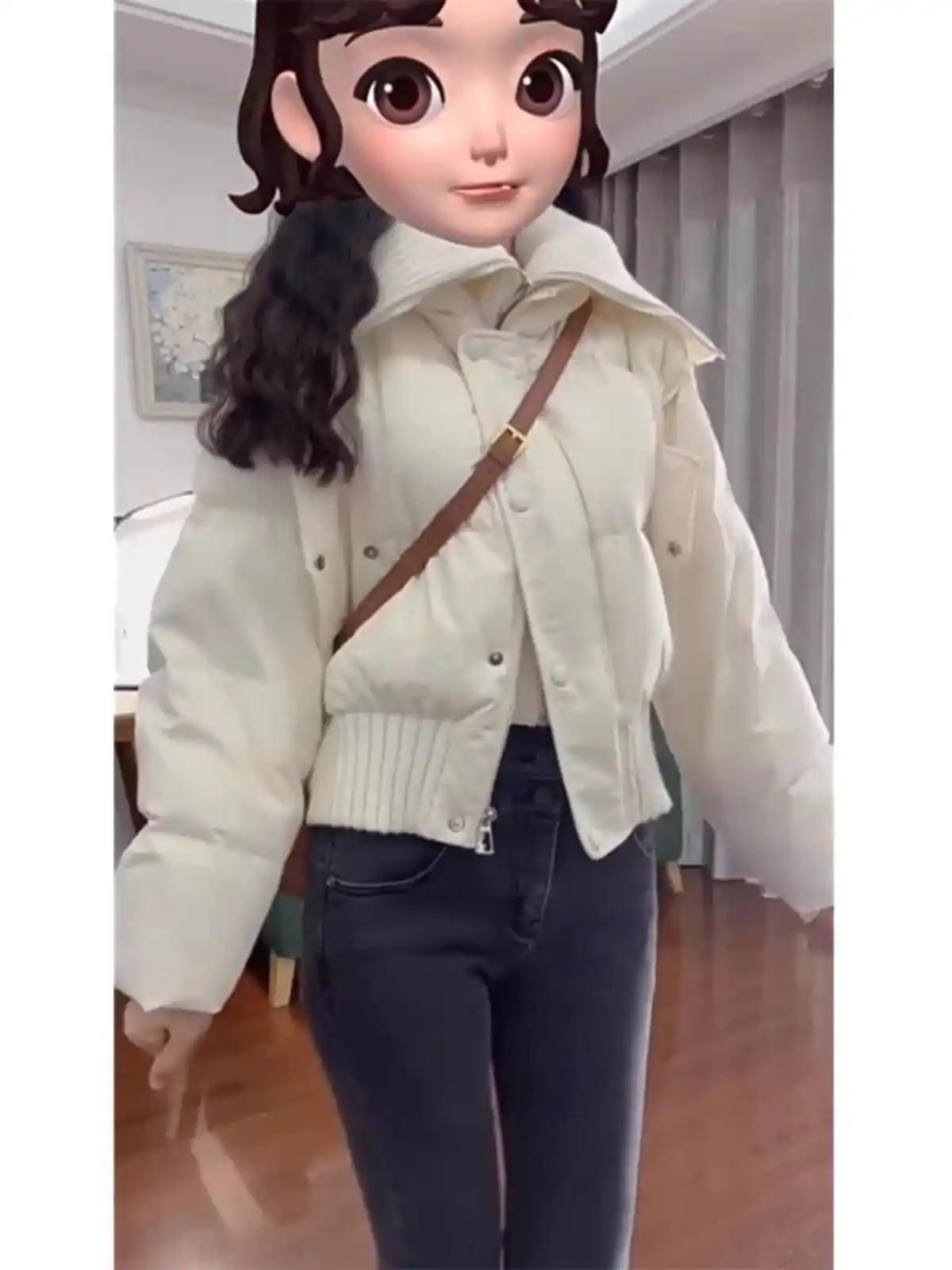 2025 Autumn Winter Women Fake Two Pieces Padded Jacket Turn-down Collar Crop Down Jacket Korean Thick Parkas Outwears Designer