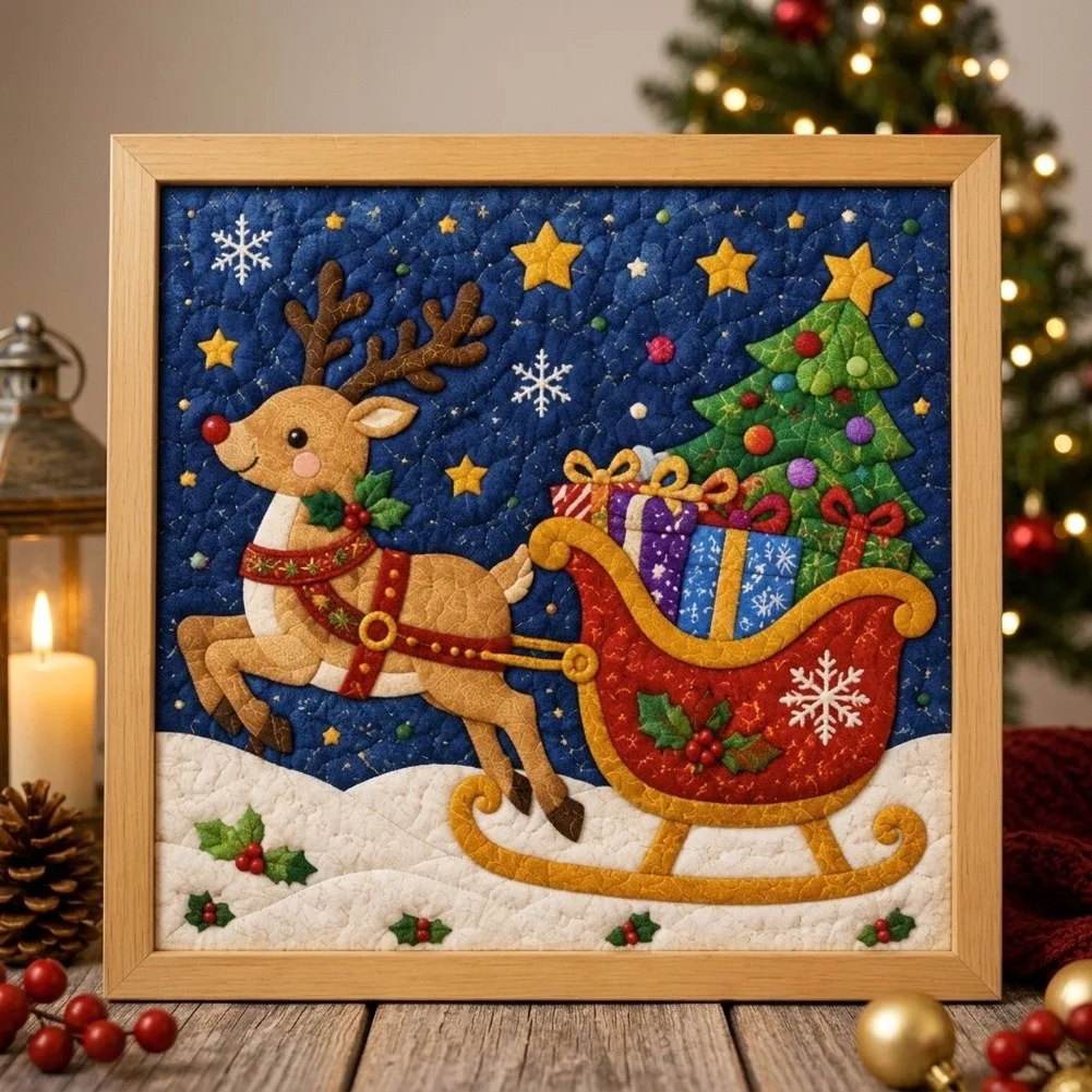Christmas Fabric Art Creation Set with Fabric Panels Embellishments and Tools to Support Holiday Decoration Projects