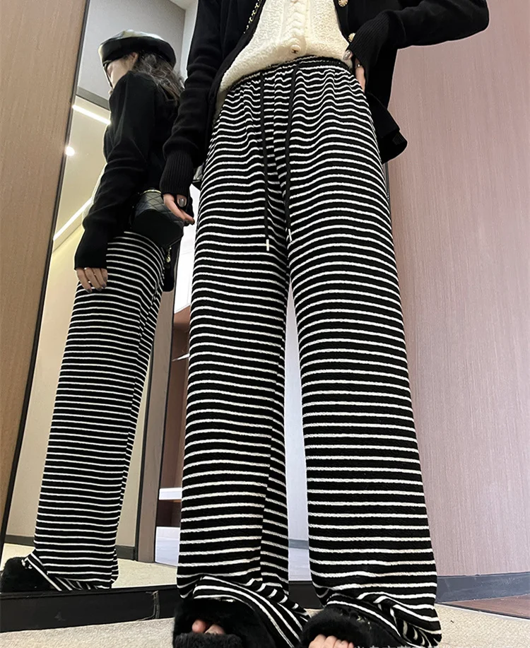 Pantaloni a gamba larga Nappa Elastico in vita Dritto da donna Estate Ultra-sottile Vestibilità regolare Stile occidentale Dolce romantico Vacanza universitaria