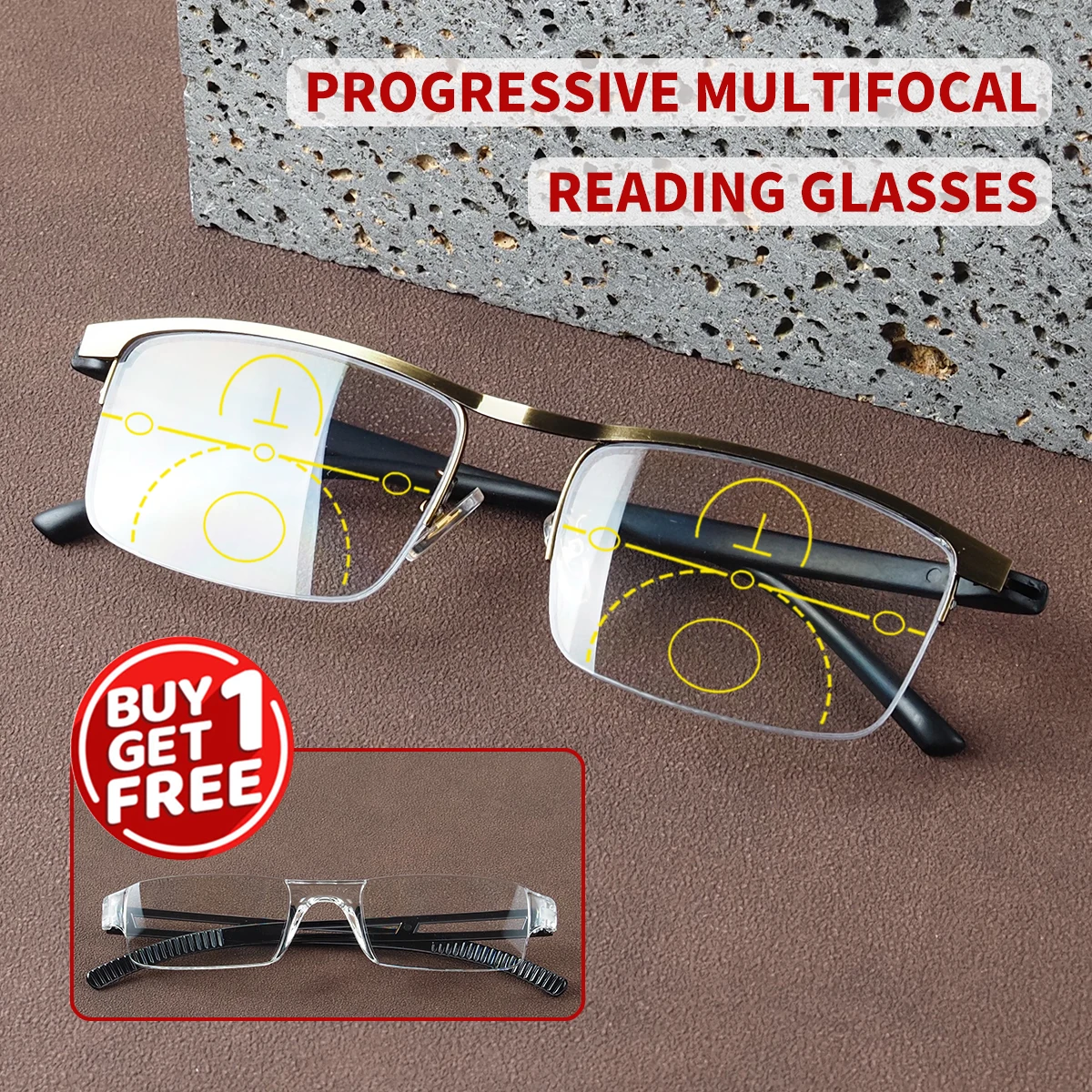 Progressive Multifocal Reading Glasses, Tr Flexible Frame, Includes 1 Piece of Integrated Reading Glasses as a Gift, Unisex.
