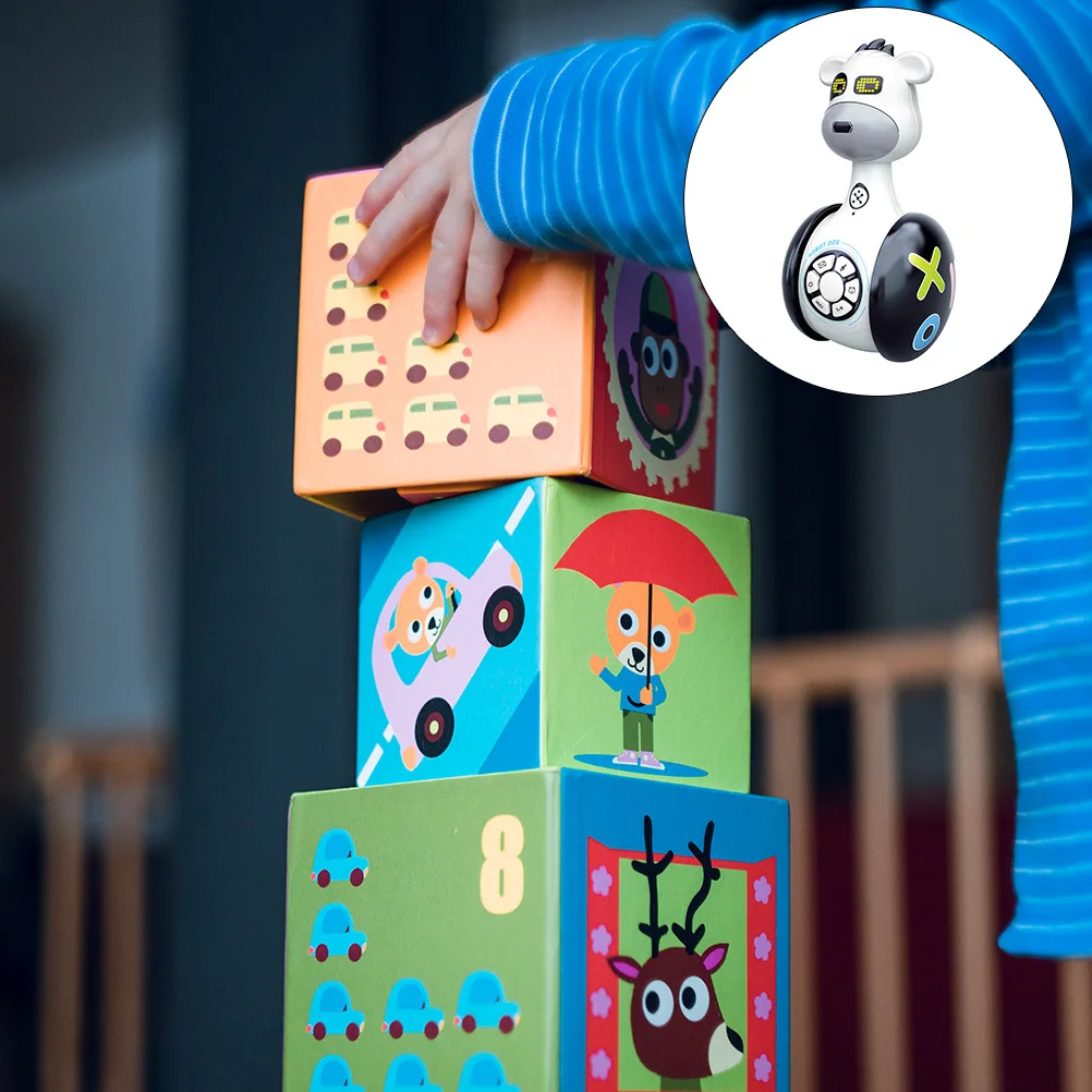 Gloeiende verhaalmachine Robothond Wit Zwart Tumbler voor kinderen Oplichtende muziek Interactief leren Kruipassistent Speelbal