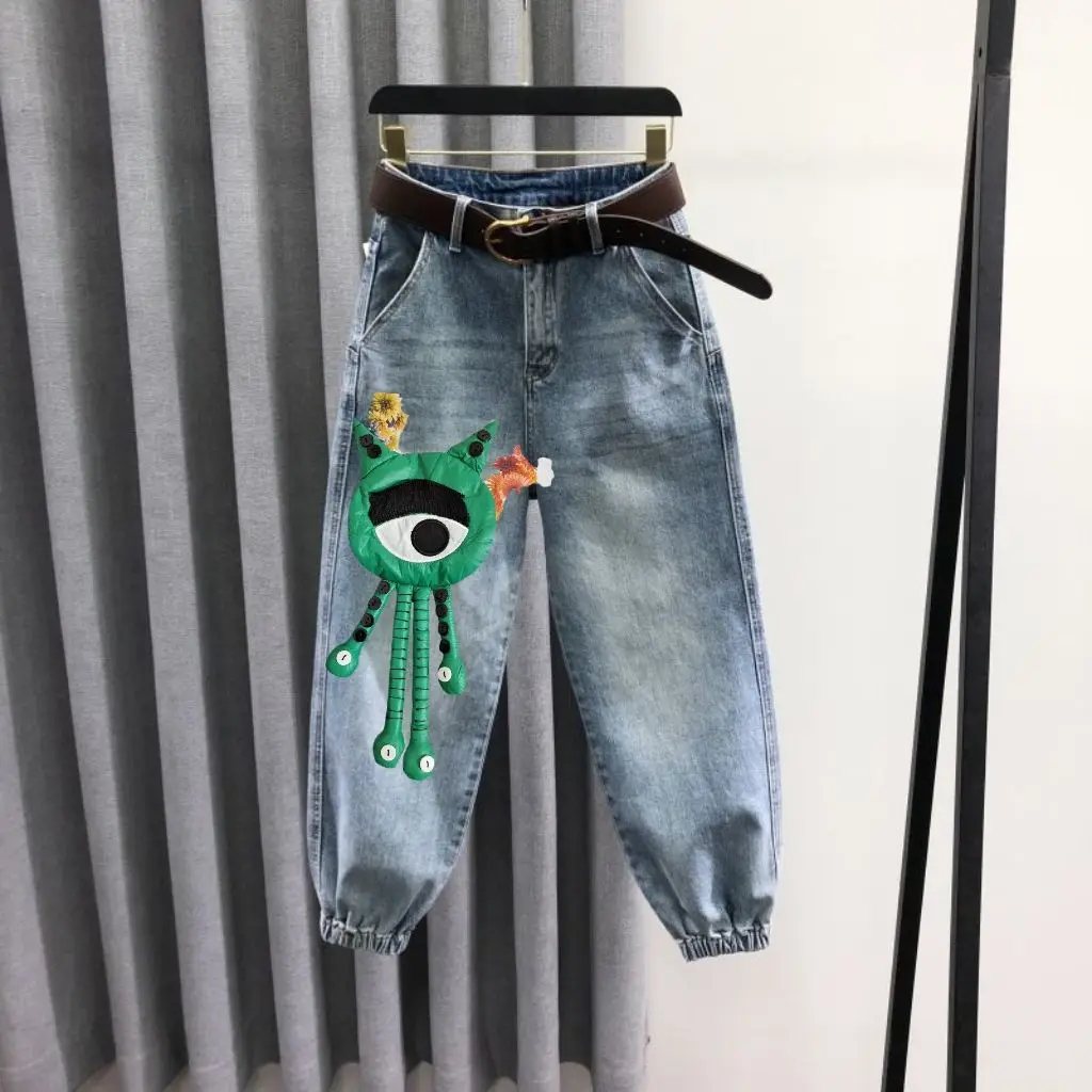 

Женские джинсы-галифе с высокой талией, эластичные, свободные, утягивающие, укороченные, с отворотами, в стиле рабочей одежды, осенняя новинка, повседневные, стильные