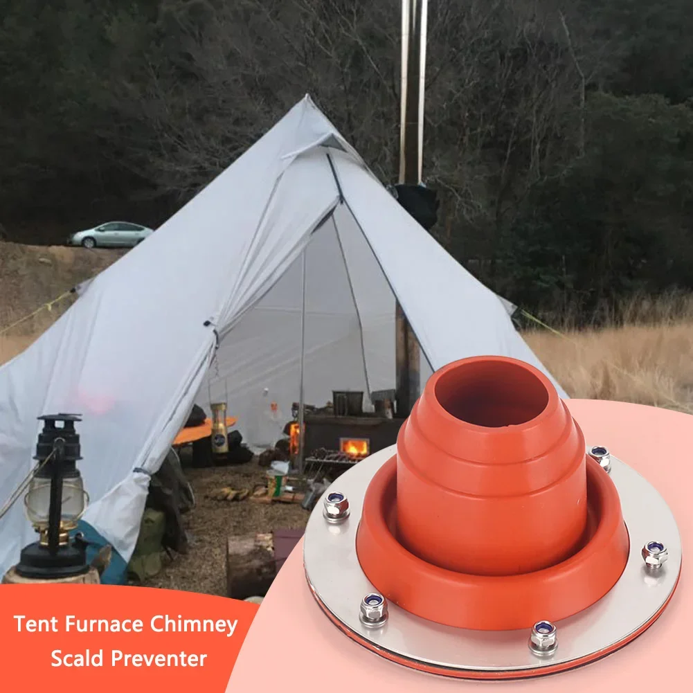 Silicone Tent Stove Jack Furnace Wood Stove Chimney Vent with Durable Steel Base for Outdoor Duct Camping Accessories