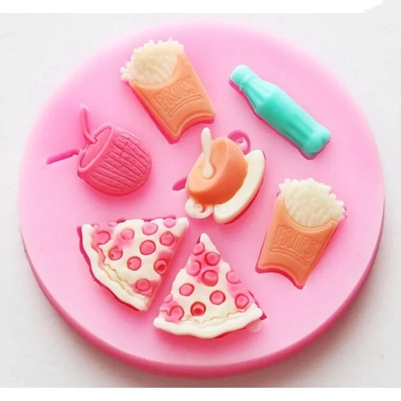 

3D Pizza Fries Milk Coffee Drinks Silicone Mold Chocolate Fondant Cake