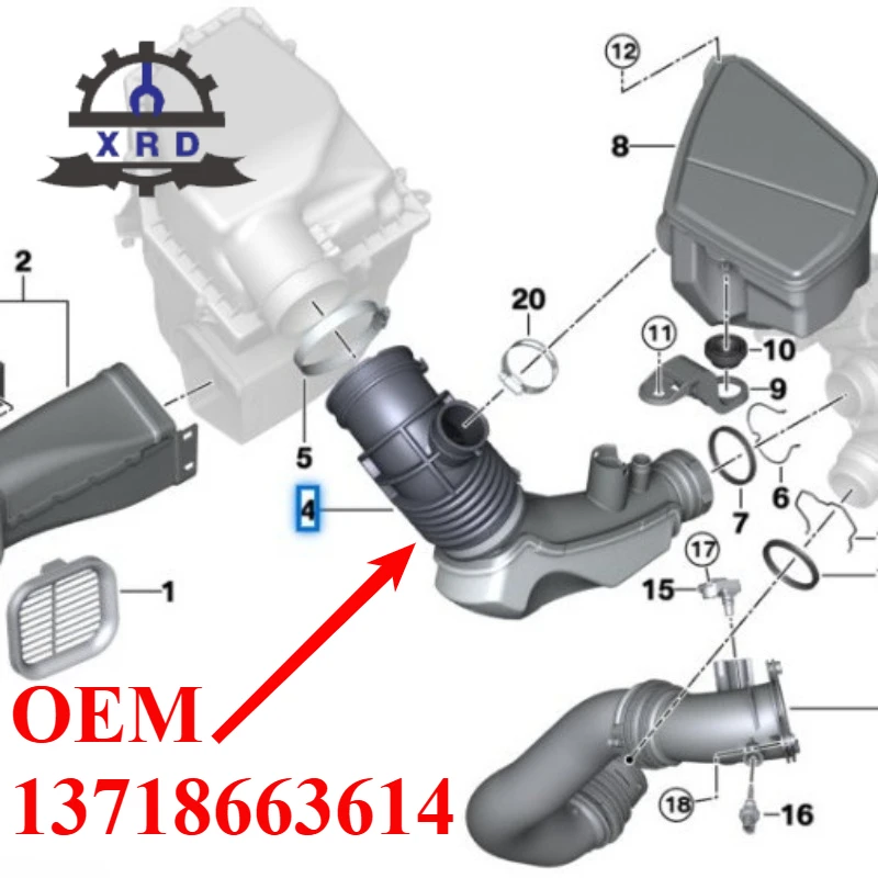 

13718663614 8663614 для BMW G01 G02 G11 G30 G32GT 2,0L-L4 Шланг воздухозаборника