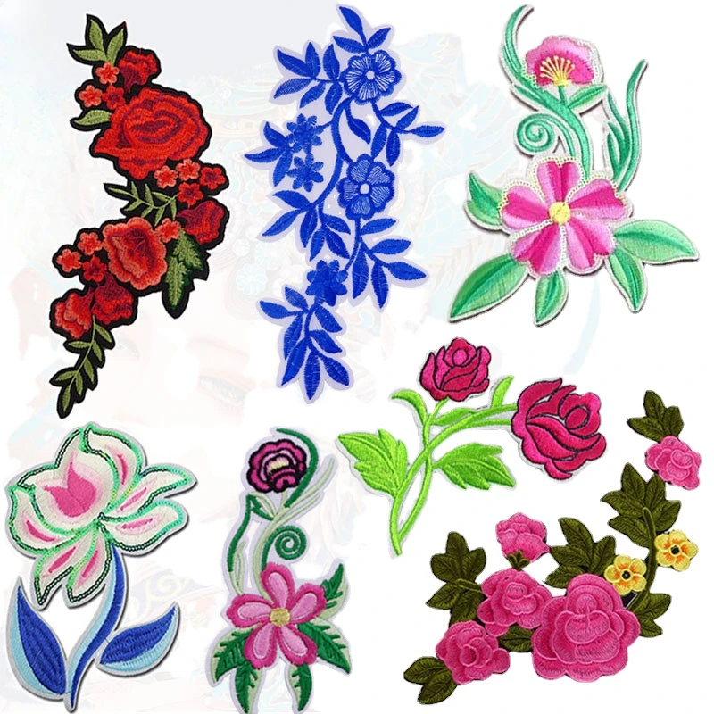 20pcs/Lot Luxury Embroidery Patch Peony Flower Pink Blue Opera Stage Costume  Performance Dress Craft Diy Accessory Applique