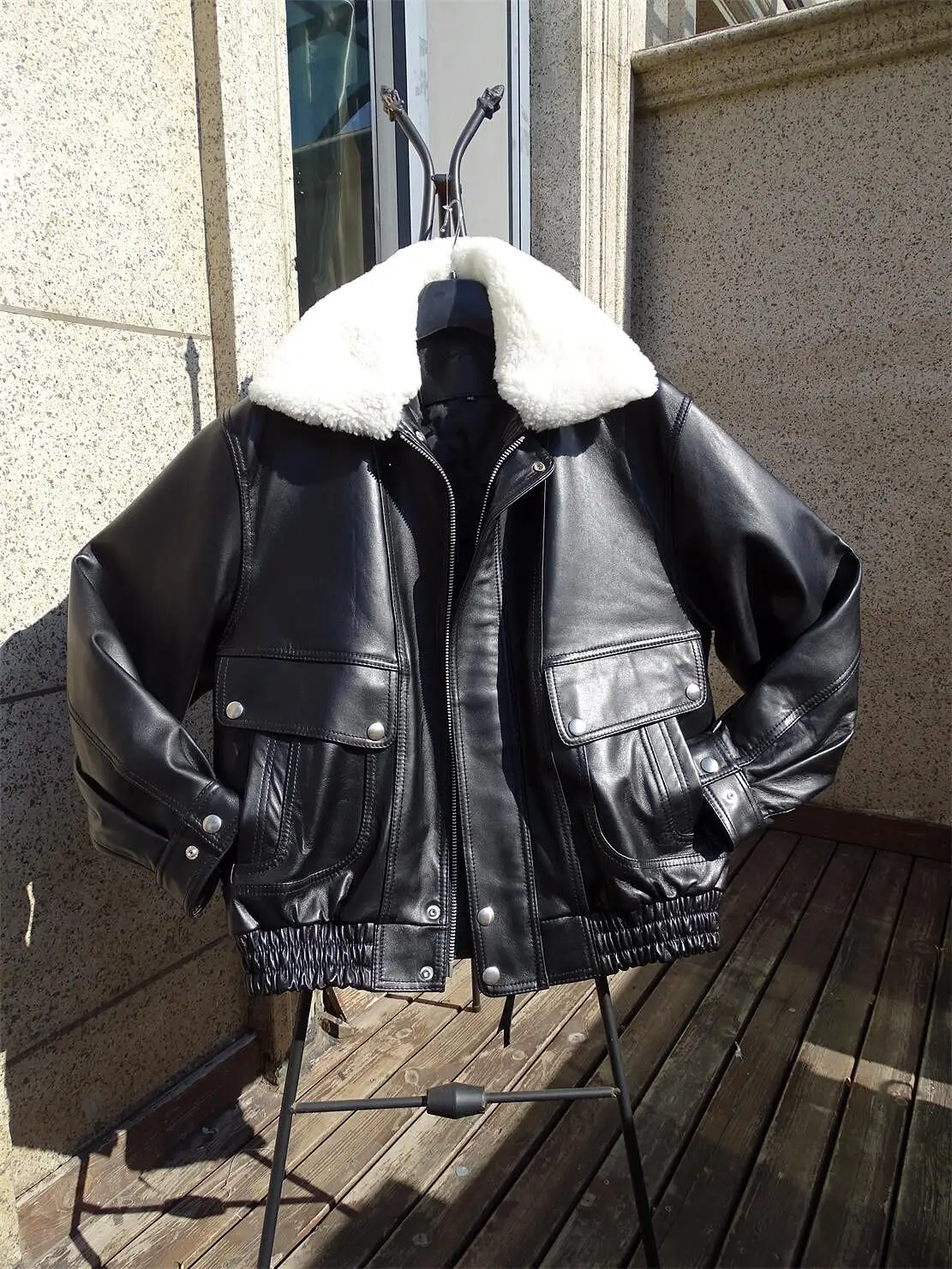 

Detachable Wool Collar Thin Cotton Leather Jaet Neutral Retro Loose Hong Kong Sle Men Women Universal Wear Leather Jaet