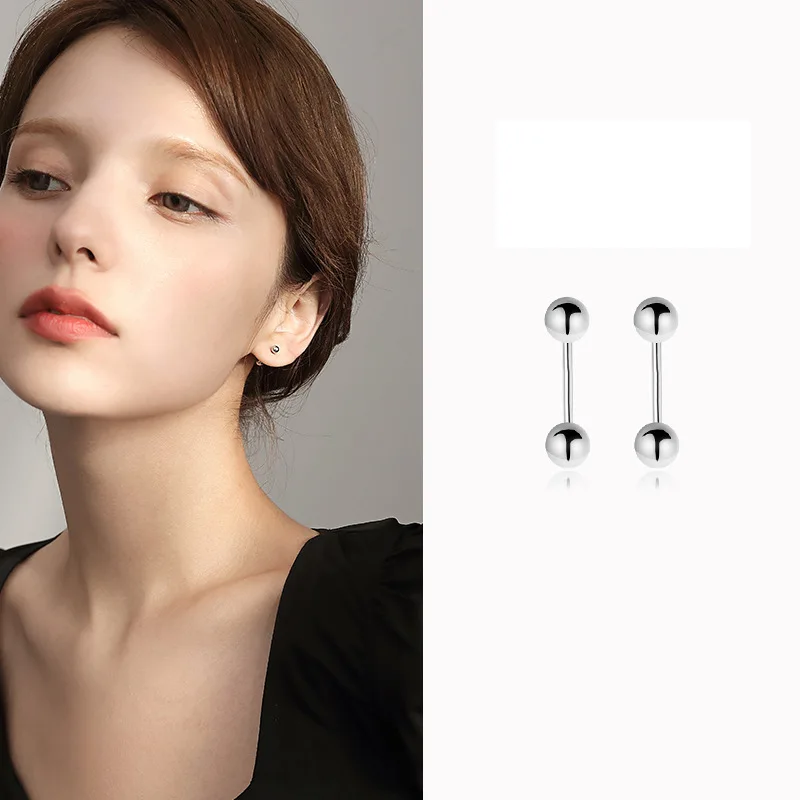 Classic Simple 925 Silver Needle Stud Earring Small Ball Screws Small Earrings Bone Cartilage Helix Ear Piercing Body Jewelry