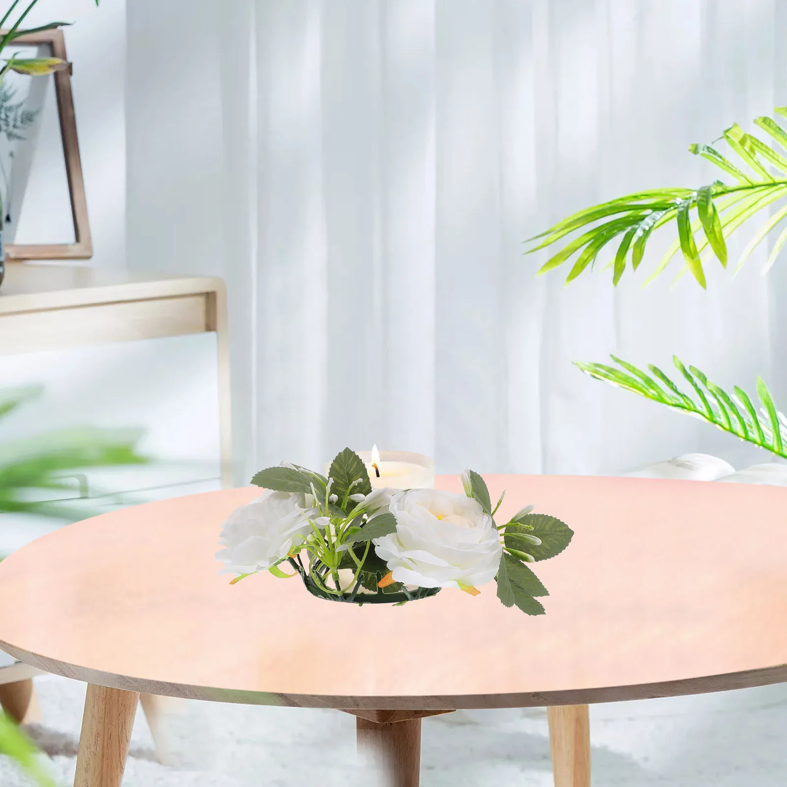 

Small Artificial Flower Wreath Green Leaves Wedding Party Home Decor Farmhouse Table Garland Taper Ring