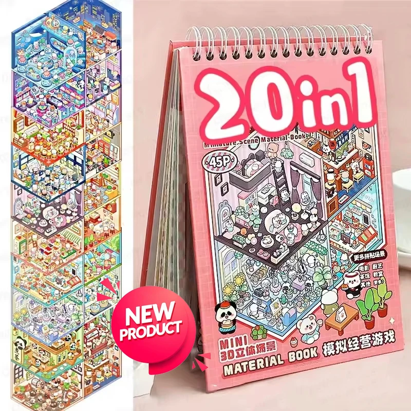 20Pcs 20in1 Cartoon Landscape Sticker Book DIY 3D Pocket Cabin Scene Stickers Handheld Booklets Festival Gift for Kid Child New