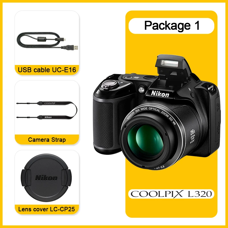 オリジナル Nikon COOLPIX L320 デジタルカメラ 26倍光学ズーム 16.14