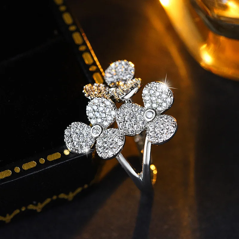 

Регулируемое кольцо Clover CZ для женщин | Ювелирные изделия Lucky Charm из стерлингового серебра | Изысканный трехстворчатый открытый браслет | Подарок Бесплатная доставка