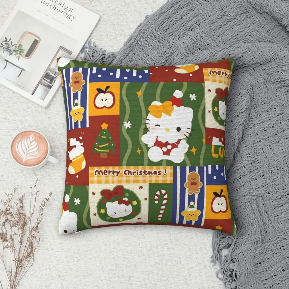 مرحبا كيتي عيد الميلاد رمي غطاء وسادة وسادة الزخرفية الجدة وسادة يغطي