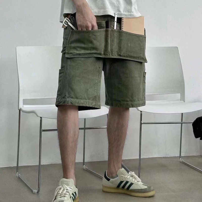 Detachable Functional Multi-pockets Summer Cargo Shorts for Men Straight Wide Leg Baggy Casual Knee Length Pants Oversized