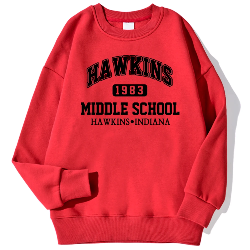 Hawkins 1983 Middle School Printing Men\'S Sweatshirts Fashion Casual Hoody Loose Crewneck Pullover Autumn Fleece Streetwears