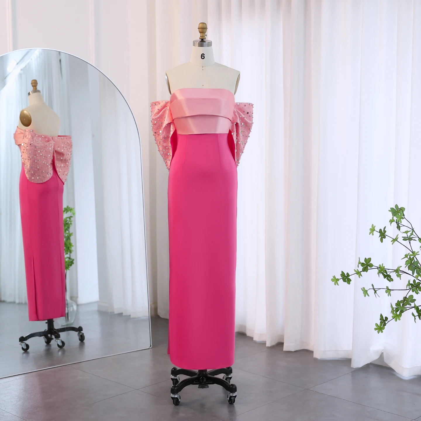 Sharon Said Elegant Pink Off Shoulder Evening Dress Sheath Ankle Length Sequins Women Wedding Party Gowns SF022 Customized