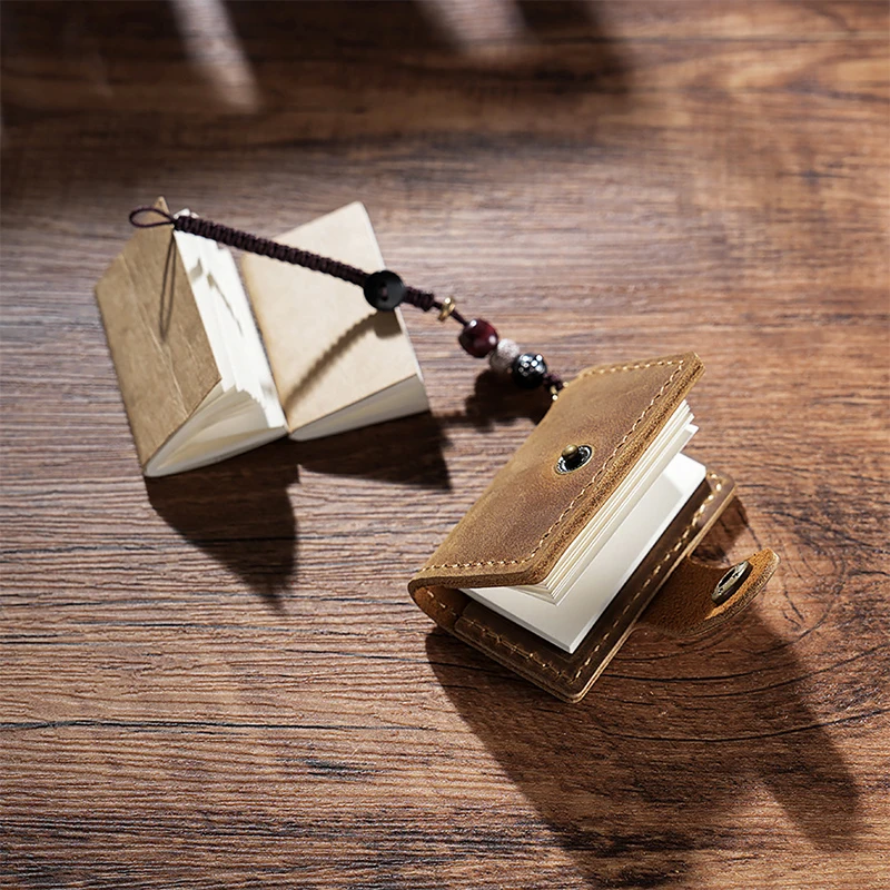 Cute Tiny Leather Notebook Pendant Mini Pocket Notepad Pendant Retro Cowhide Cover Booklet Pendant Backpack Decoration Gifts