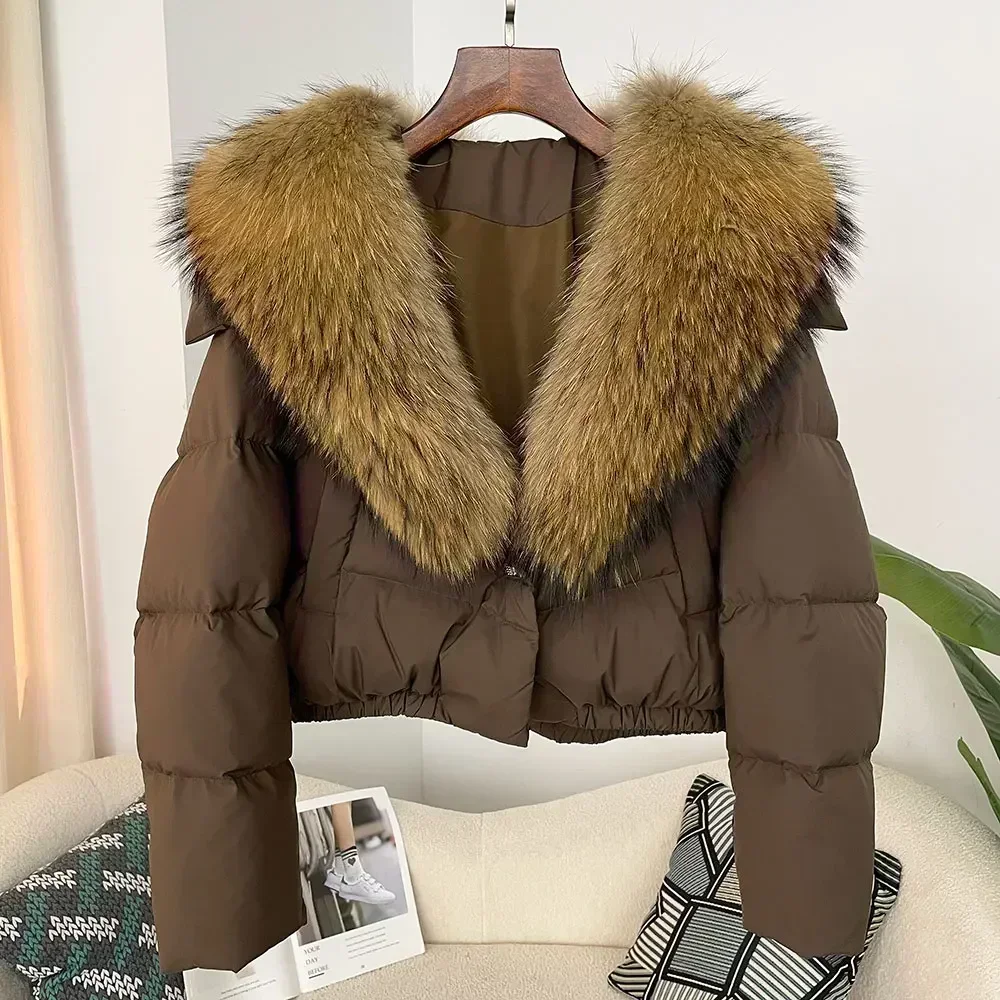 Real Fox Fur Jacket Women Thick Warm Duck Down Coat Short Outerwear Streetwear 2024 New Winter Big Real Fox Fur Collar Natural