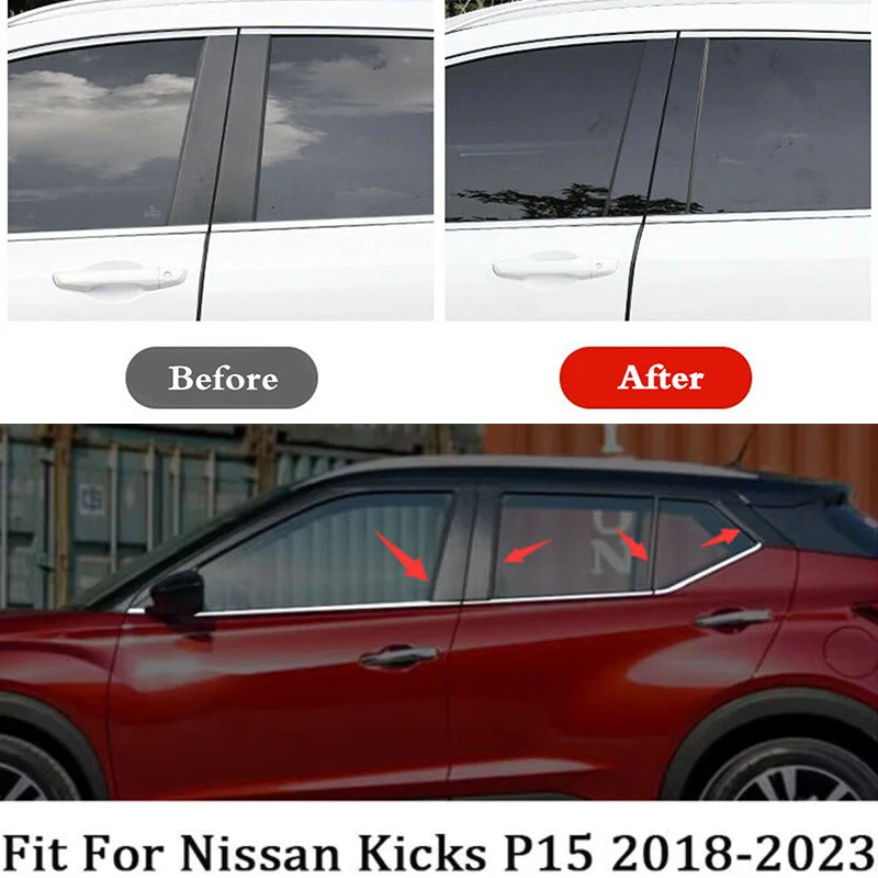 8Pcs Gloss Black Pillar Posts Door Trim Fit For Nissan Kicks P15 2018 2019 2020 2021 2022 2023 Window Decoration Sticker Cover