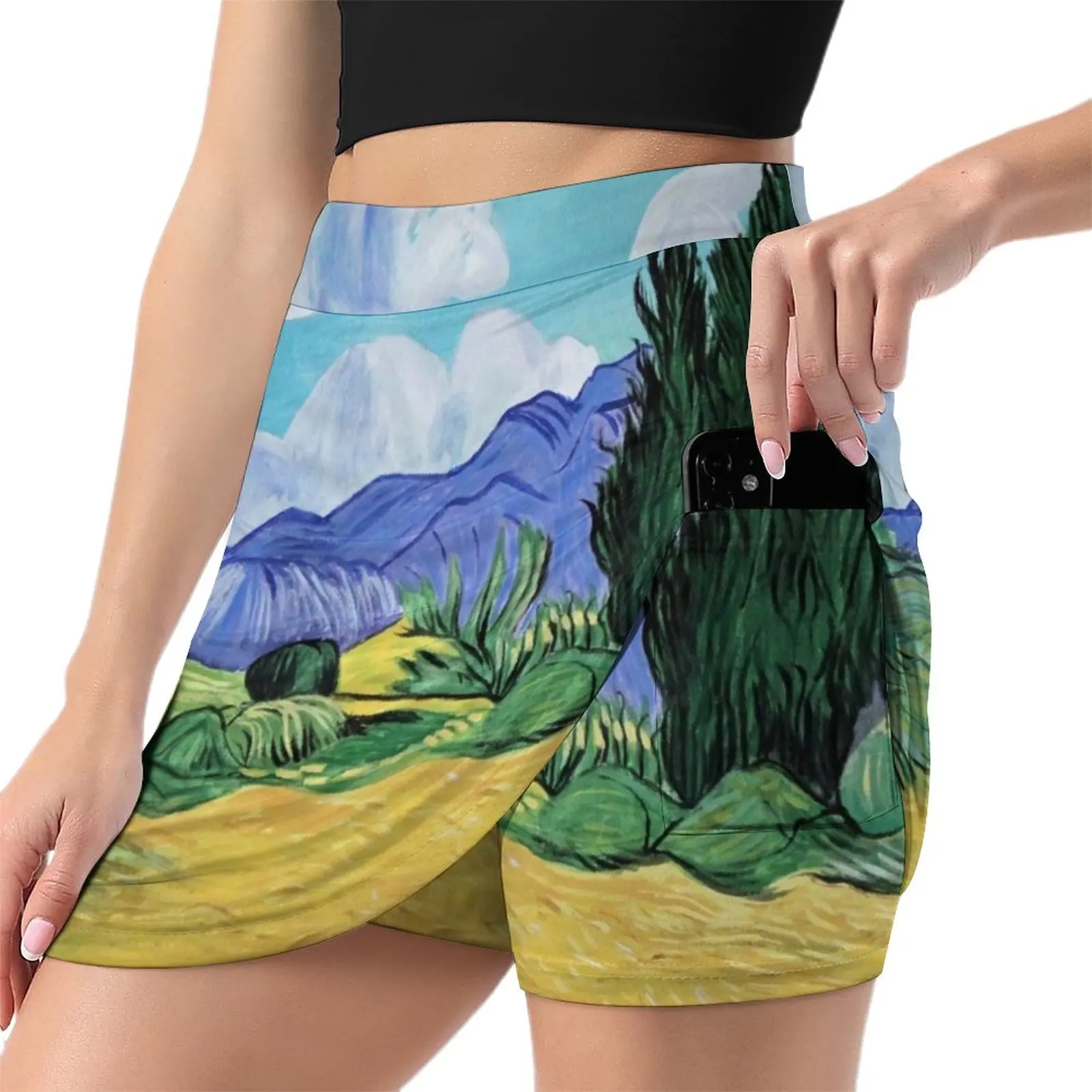 Van Gogh art acrylic reproduction Wheat Field with Cypresses Light proof trouser skirt Dresses 90s vintage clothes Skirt pants