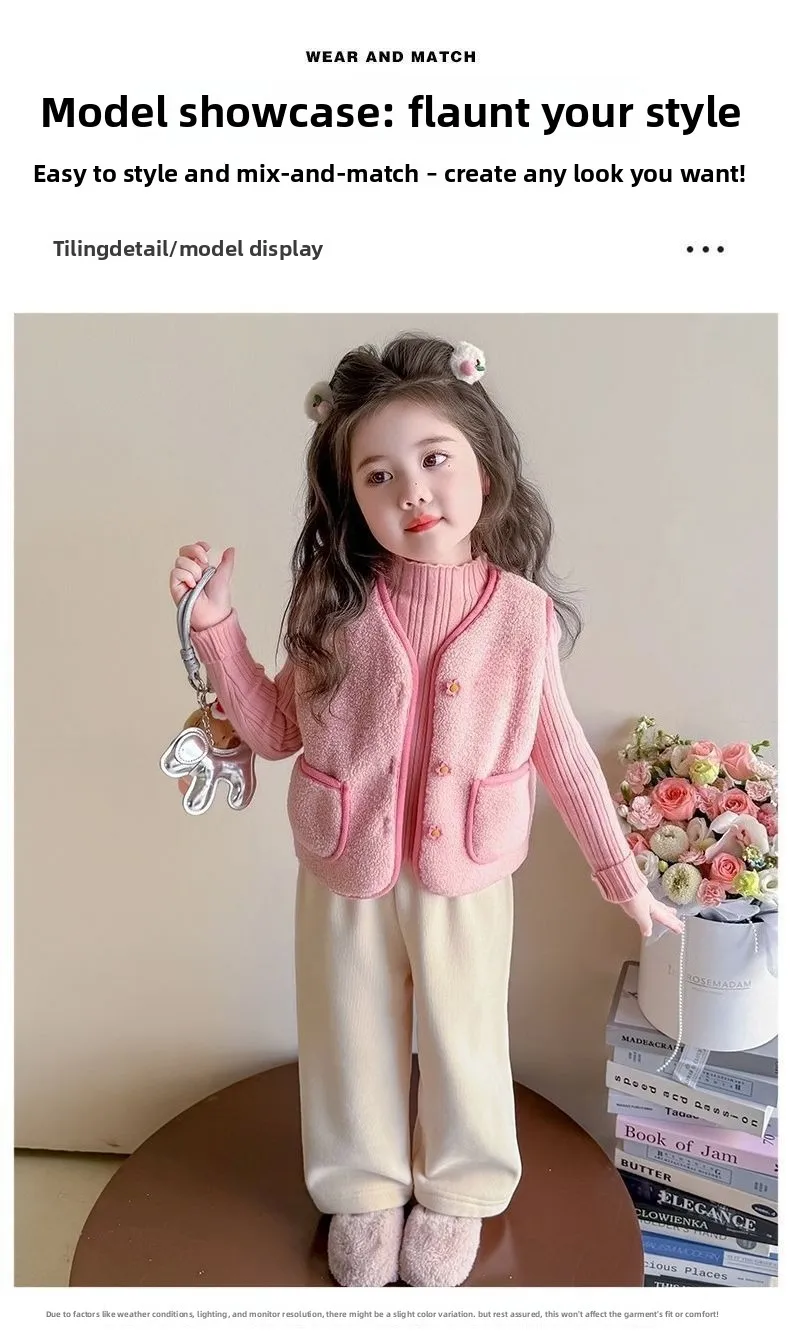 2026 Herbst Winter Baby Polar Fleece Warme Weste Mädchen Plüschweste Einreihig Kinder Warme Modische Warme Jacke – Detail 16