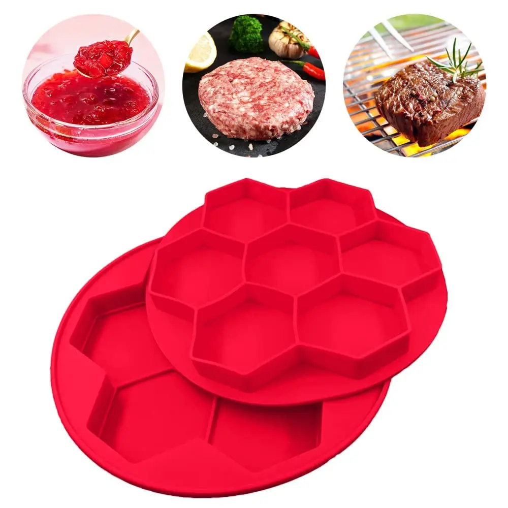 Silicone Mold Non-stick Food Grade Hexagonal Stuffed Burger Mold For Making Freezing Grilling Cooking Patties