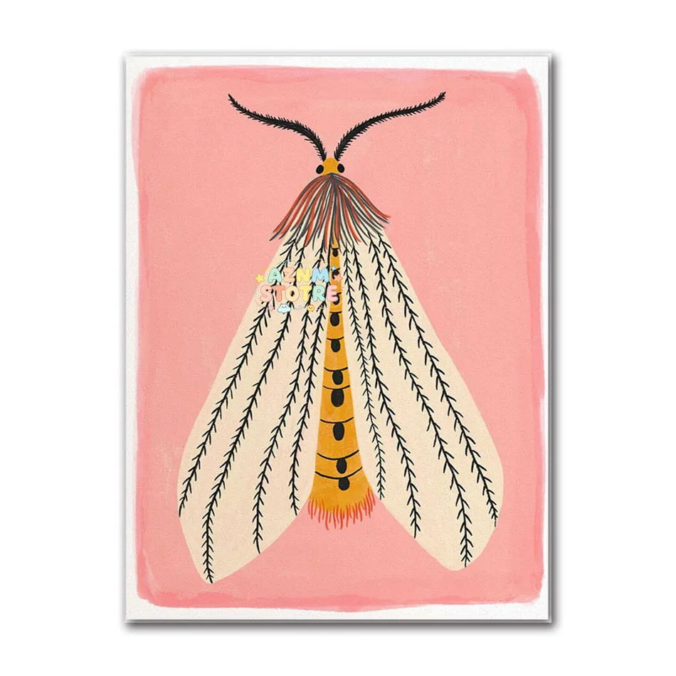 Butterfly Wall Art Ladybug Tiger Moth Beetle Feather Canvas Painting Nordic Poster Printing Wall Picture Bedroom Decoration