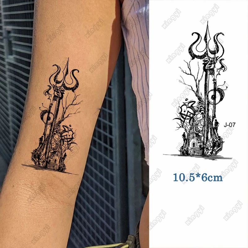 Waterproof Temporary Tattoo Sticker Trident House Branch Ghost Hand Kids Arm Wrist Water Transfer Fake Tatto Body Art Women Men