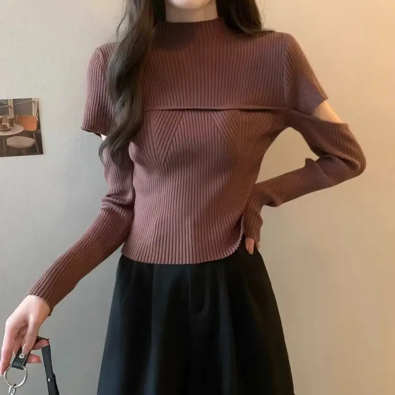 

Свитера Джемперы Пуловеры Женские трикотажные изделия Большие черные двухслойные спортивные игры Уличная одежда для активного отдыха