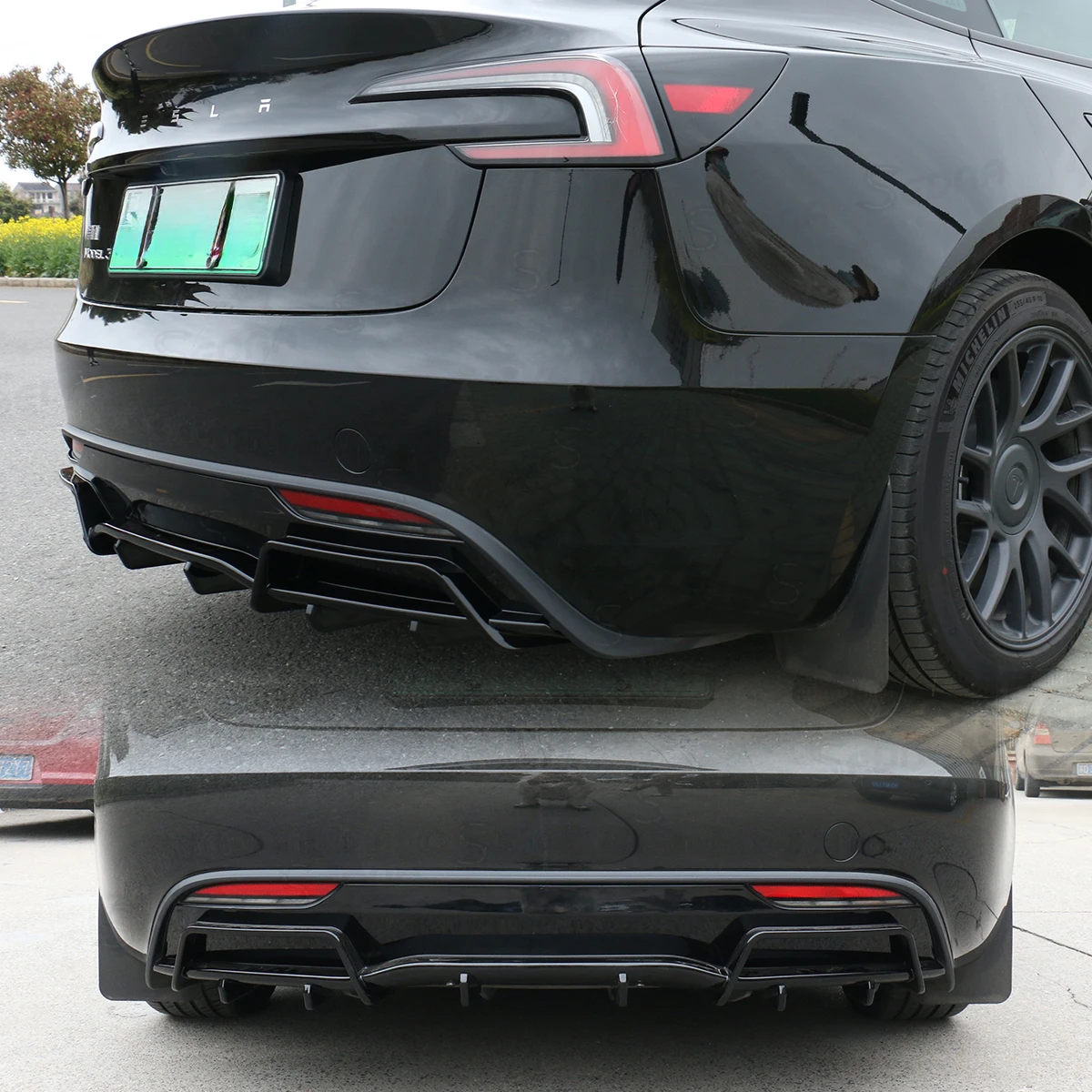 Tesla 2024 Model3 Highland Bodykit diffusore Matzwarte Achterste posteriori tipo di sovrapposizione labbra Uiterlijk accessori Upgradatie