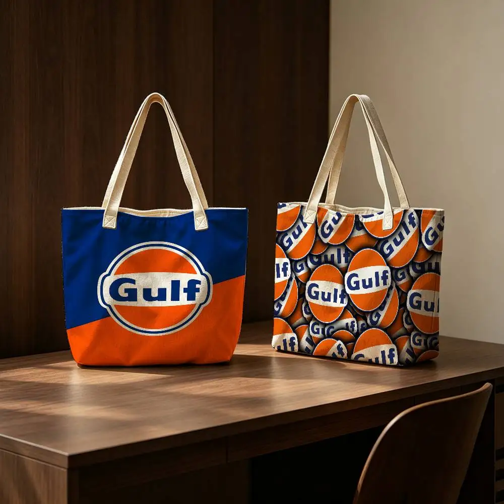 G-Gulf O-Oil Retro Storage Bags Linen Blend Cotton Polyester Double-Sided Shoulder Handbag Reusable Eco-Friendly Tote Bag view 2