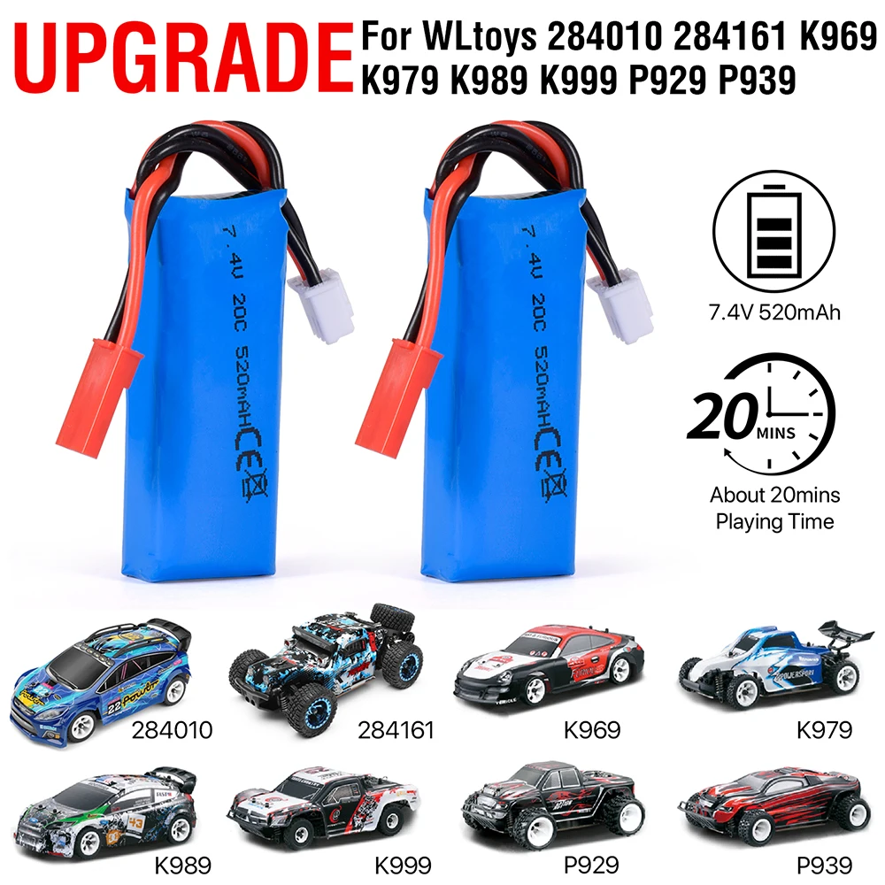 

7.4V 520mAh Lipo Battery for WLtoys K969 K979 K989 K999 P929 P939 284010 284161 RC Car Parts 2S 7.4V Battery for K969 Accessory