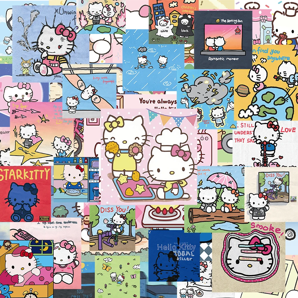 

10/30/50/99pcs Kawaii Cartoon Hello Kitty Stickers Sanrio Decals DIY Diary Scrapbook Car Stationery Cute Decoration Sticker Toys