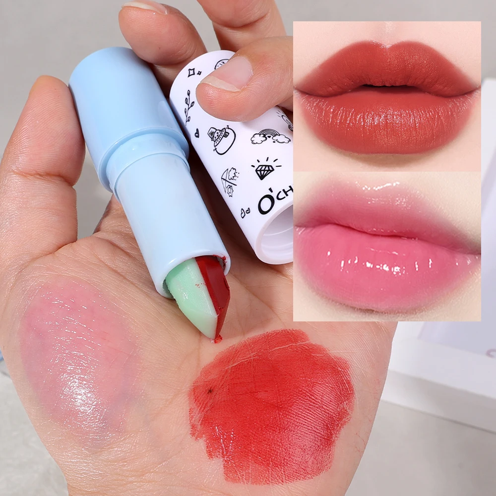 Batom com Mudança de Cor Quente, Bálsamo Labial Hidratante, Nutritivo Impermeável, 2 em 1 Lip Gloss, Lábios Cosméticos, Longa Duração