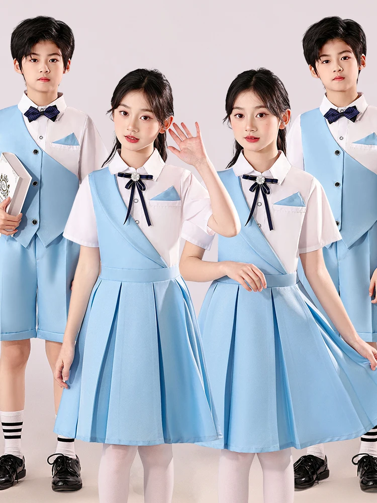 

Blue Performance Costume Children's Day Girls Primary School Chorus Recitation Outfit Stage Performance Traditional Ethnic Wear